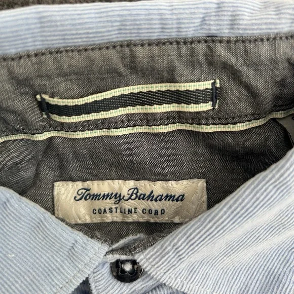 Tommy Bahama Coastline Cord Size Small Mens Blue Corduroy Embroidered Logo Shirt - Picture 5 of 11